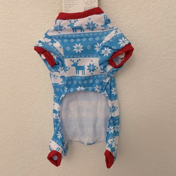 Pet Central Dog Christmas Pajamas Sz S Small Puppy Light Blue White Print - Picture 3 of 4